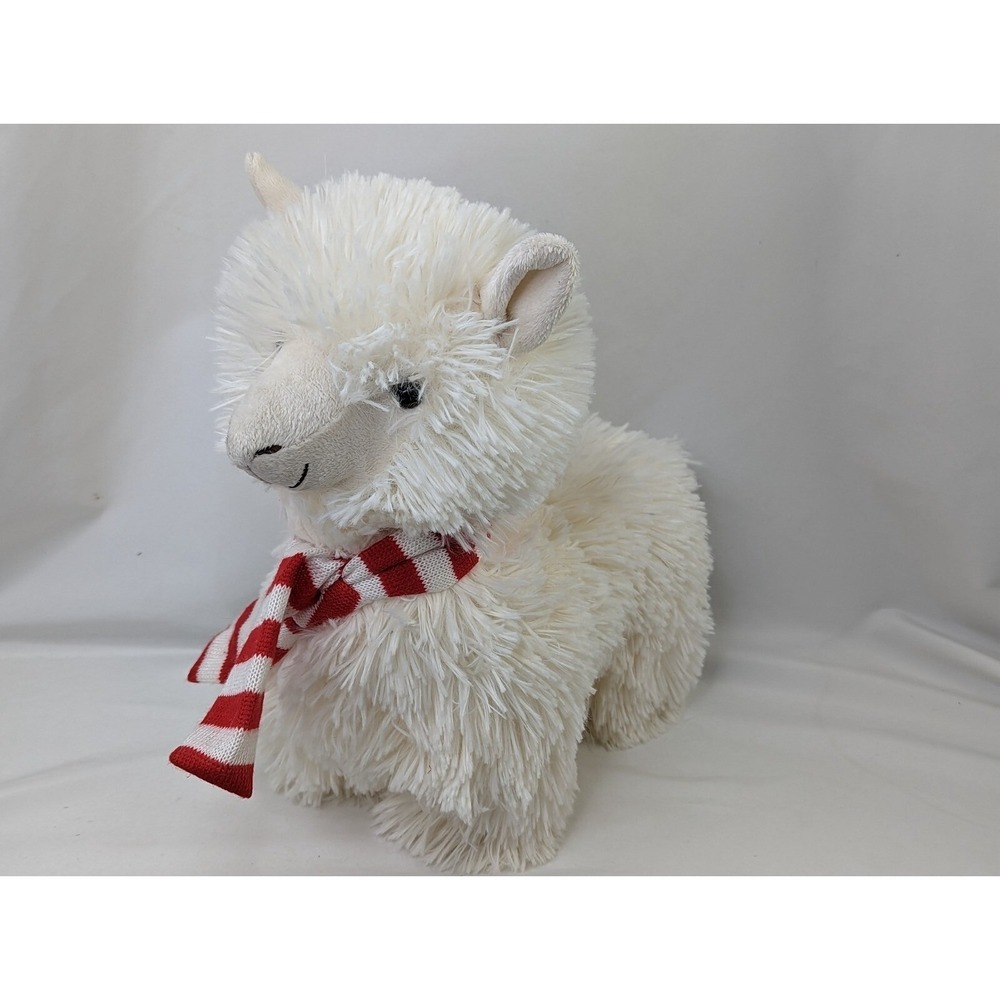Joann Store Llama Alpaca Plush 13 Inch Cream Red Stripe Scarf Stuffed Animal Toy